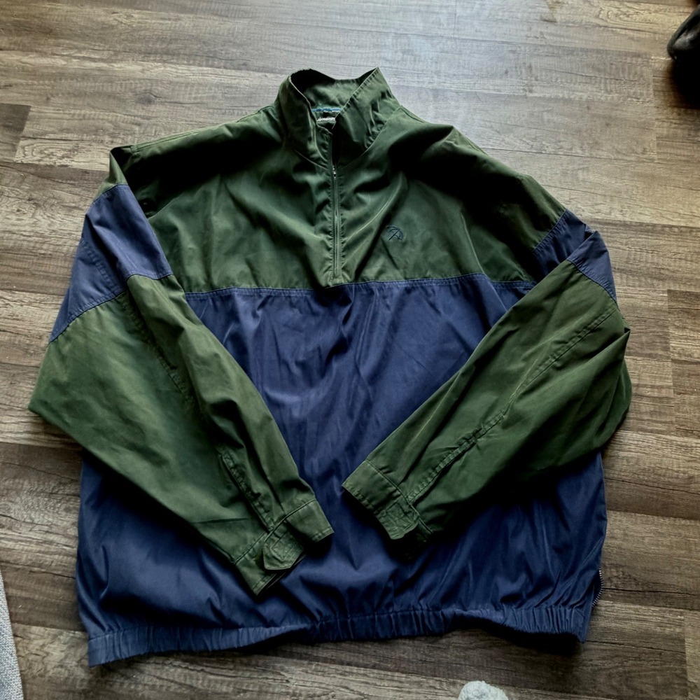 Arnold Palmer Outerwear Mens XL Quarter Zip Windbreaker Green Navy Colorblock